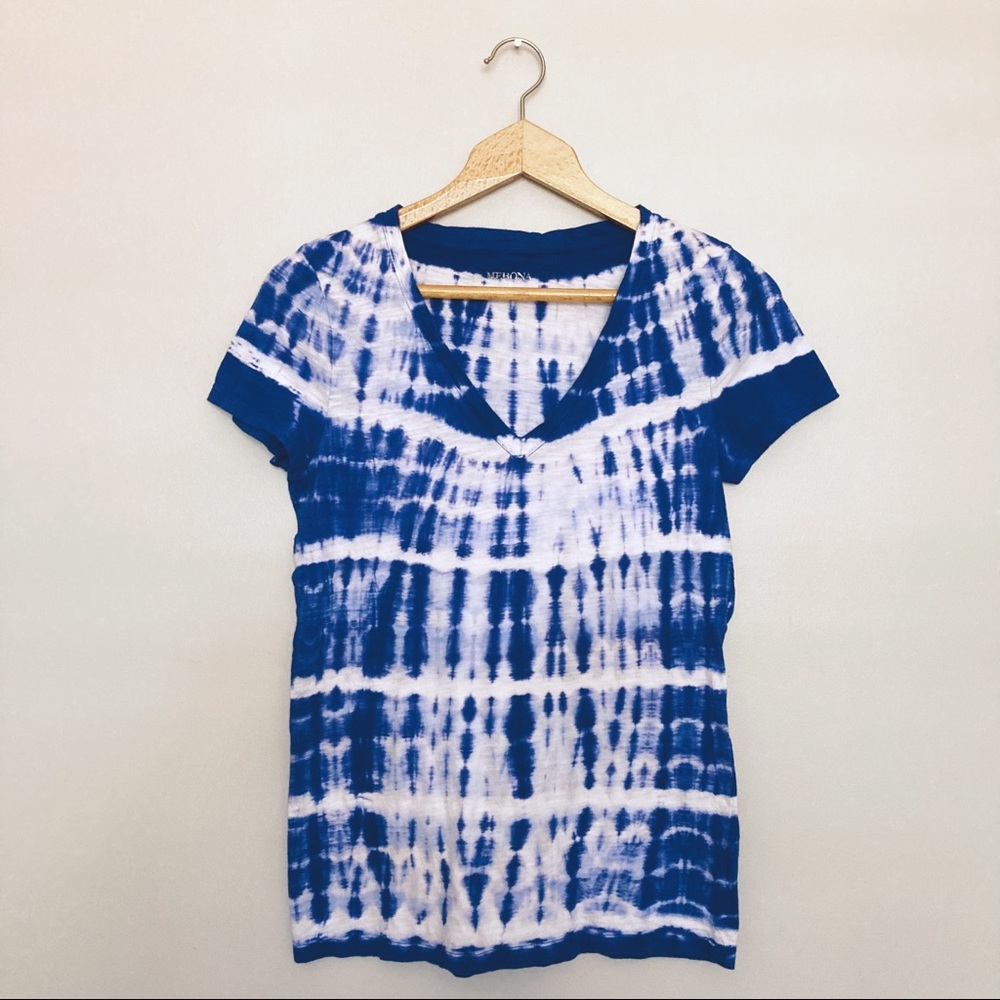Merona Blue and White Short-sleeve Tie Dyed Shirt
